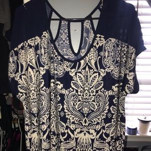 Lavish plus blue and cream top